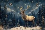 Magisk skogskväll med älg och stjärnhimmel