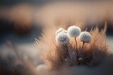 Mjukt vinterljus över frusna maskrosfrön