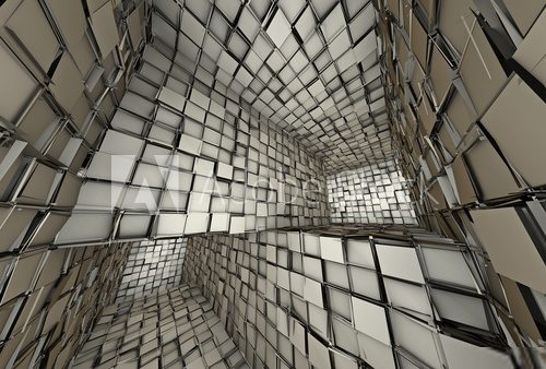 3d futuristic fragmented tiled mosaic labyrinth interior