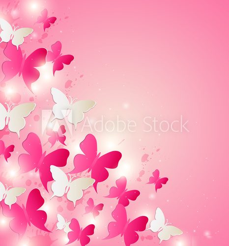 Abstract background with red and white butterflies