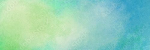 Abstract blue green background with texture, gradient cloudy light green to blue colors with soft sponged watercolor painted white misty fog