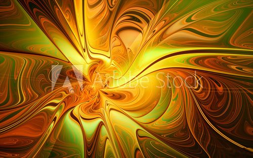 abstract fractal, green-yellow wavy liquid paint