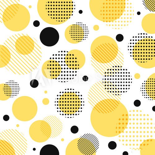 Abstract modern yellow, black dots pattern with lines diagonally on white background.