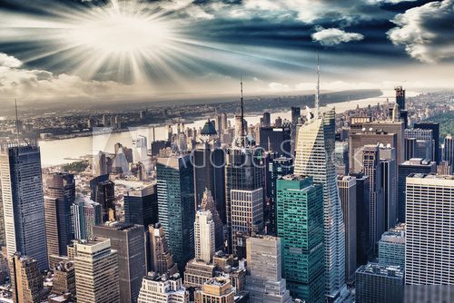 Aerial view of the skyline of manhattan