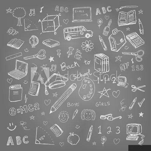 Back to school doodles in chalkboard background eps 10
