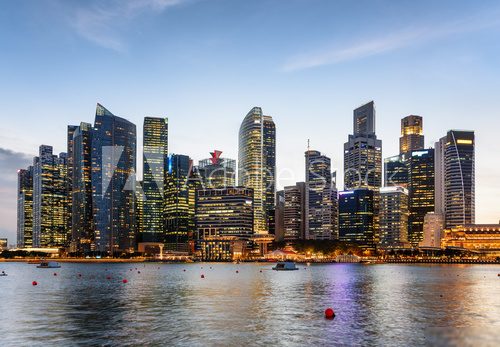 Beautiful evening view of Marina Bay and downtown of Singapore