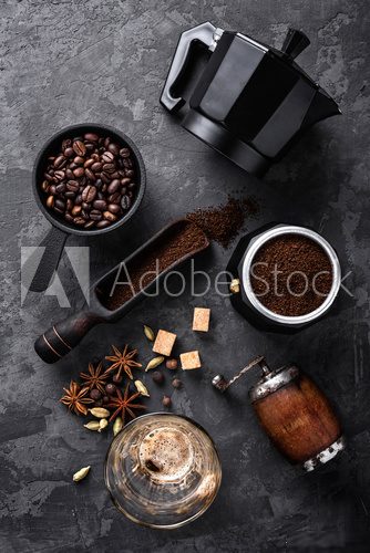 coffee on dark stone background