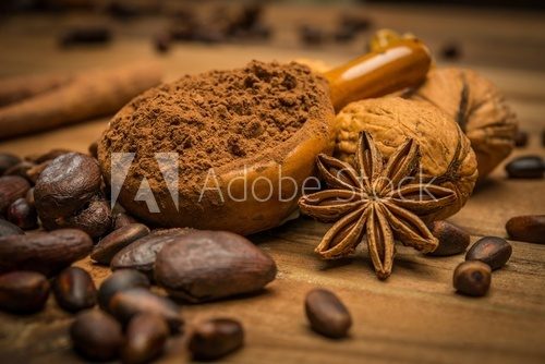 Coffee theme still-life on wooden table
