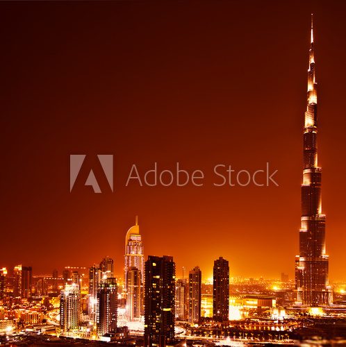 Dubai downtown on sunset