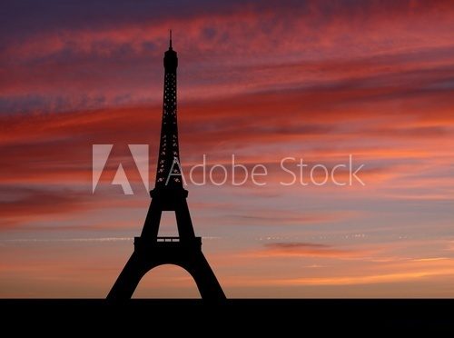 Eiffel tower at sunset with beautiful sky illustration