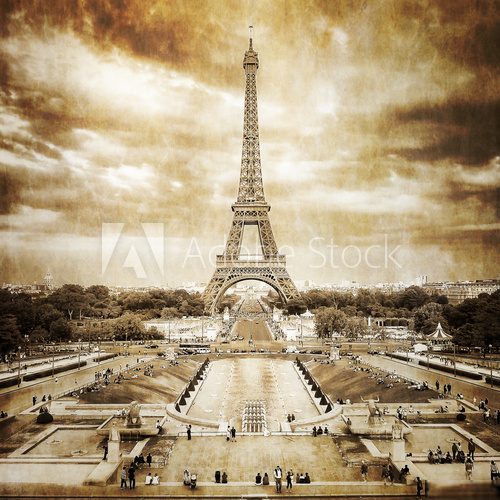 Eiffel tower from Trocadero monochrome vintage