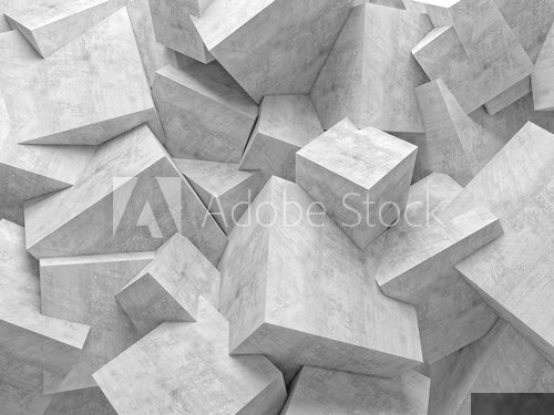 geometric abstract background with cubic polygonal shapes in concrete material and different sizes. nobody around.
