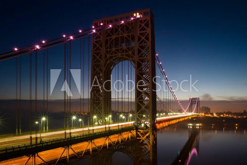 George Washington Bridge lit up in pink