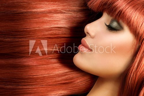 Healthy Long Straight Hair. Red Hair Model Girl Portrait