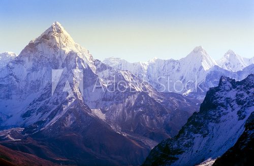 Himalaya mountain scenery including Ama Dablam while on the Mount Everest Base Camp trek through the Himalaya in Nepal