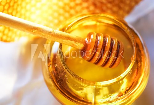 Honey dipper with bee honeycomb