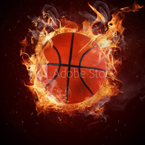 Hot basketball in fires flame