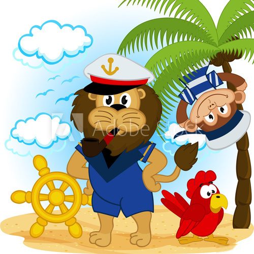 lion captain and monkey sailor - vector illustration