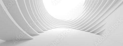 3d Illustration of White Circular Building. Modern Geometric Wallpaper. Futuristic Technology Design