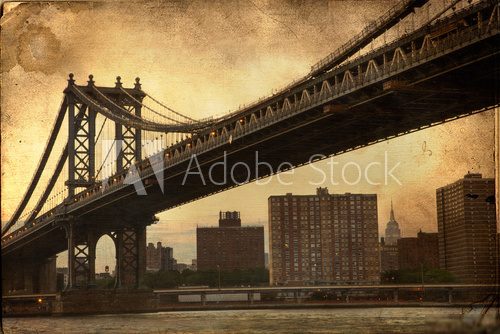 Manhattan Bridge New York City retro style with texture