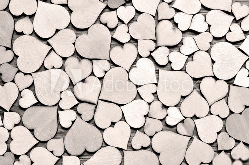 Many wooden hearts as background, valentine day concept.