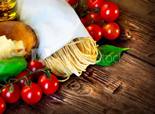 Pasta. Italian Homemade Spaghetti with Parmesan and tomatoes
