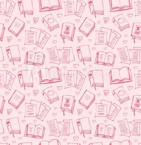 Pattern for girls with books, papers and hearts