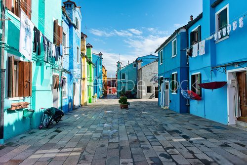 Pedestrian walkway with colorful houses, Burano