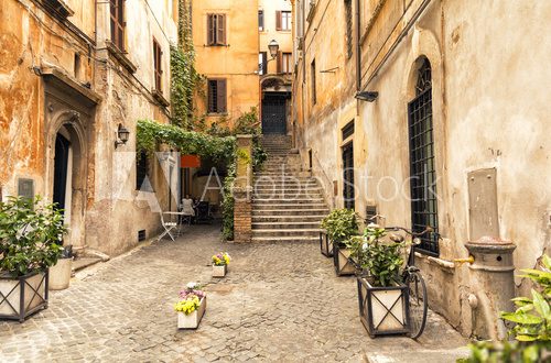 romantic alley in old part of Rome, Italy