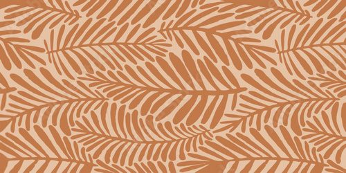 Seamless tropical leaf pattern in boho terracotta style. Aesthetic earth tone botanical background with palm fronds illustrations for textile, wallpaper, and wrapping paper.