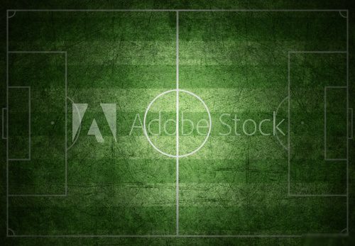 soccer field with white lines on grass, grunge paper