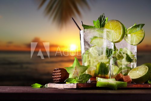 Fresh mojito cocktails on beach