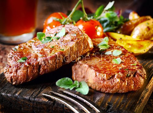 Succulent fillet steak and roast vegetables