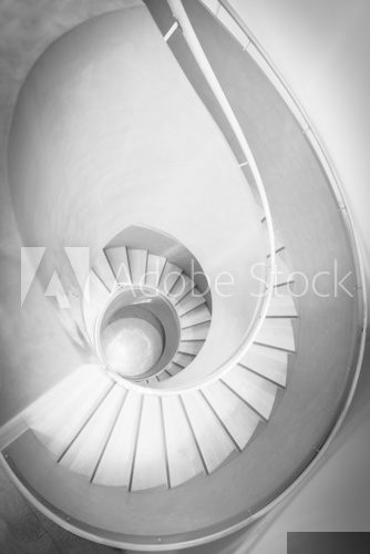 top view on spiral stair in black and white