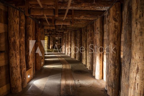 Underground corridor in the Wieliczka Salt Mine, Poland.