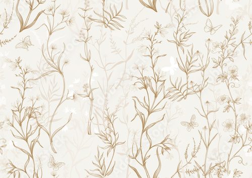 Decorative flowers and leaves in art nouveau style, vintage, old, retro style. Border, frame, template for product label, cosmetic packaging. Easy to edit. Vector illustration. In art nouveau style.