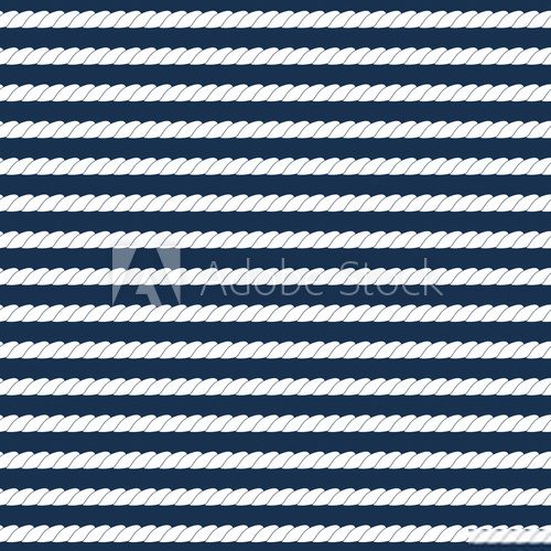 White navy rope stripes on dark blue seamless pattern, vector