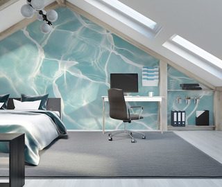 turkos vattenyta med ljusreflexer tapeter for sovrummet tapeter demural