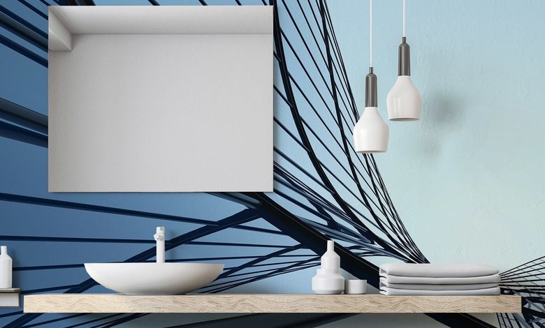 abstrakt arkitektonisk linje i bla nyanser tapeter for badrummet tapeter demural