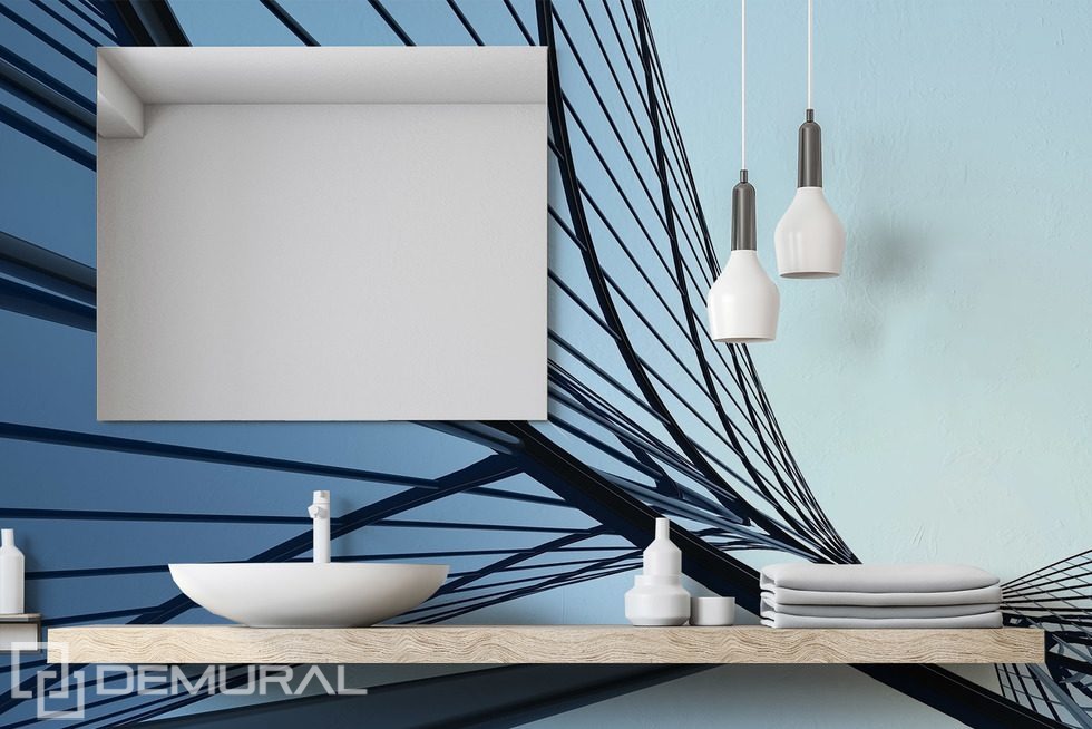 Abstrakt arkitektonisk linje i blå nyanser Tapeter för badrummet Tapeter Demural