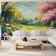 Vartradgard-fylld-av-blomstrande-ljus-tapeter-for-vardagsrummet-tapeter-demural