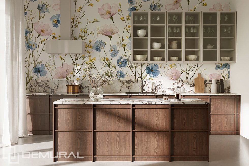 Pastellblommor i mjuk akvarellstil Blommor Tapeter Tapeter Demural