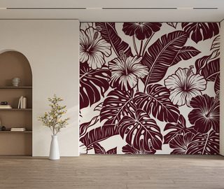vinroda hibiskusblommor i en tropisk komposition blommor tapeter tapeter demural