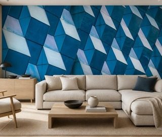 kontrastfull geometri i tredimensionella paneler i intensiva bla nyanser arkitektur tapeter tapeter demural