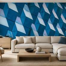 Kontrastfull-geometri-i-tredimensionella-paneler-i-intensiva-bla-nyanser-arkitektur-tapeter-tapeter-demural