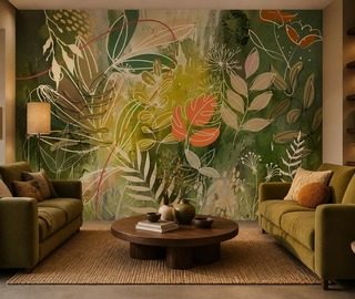 markant kontrast mellan gront och orange tapeter for vardagsrummet tapeter demural