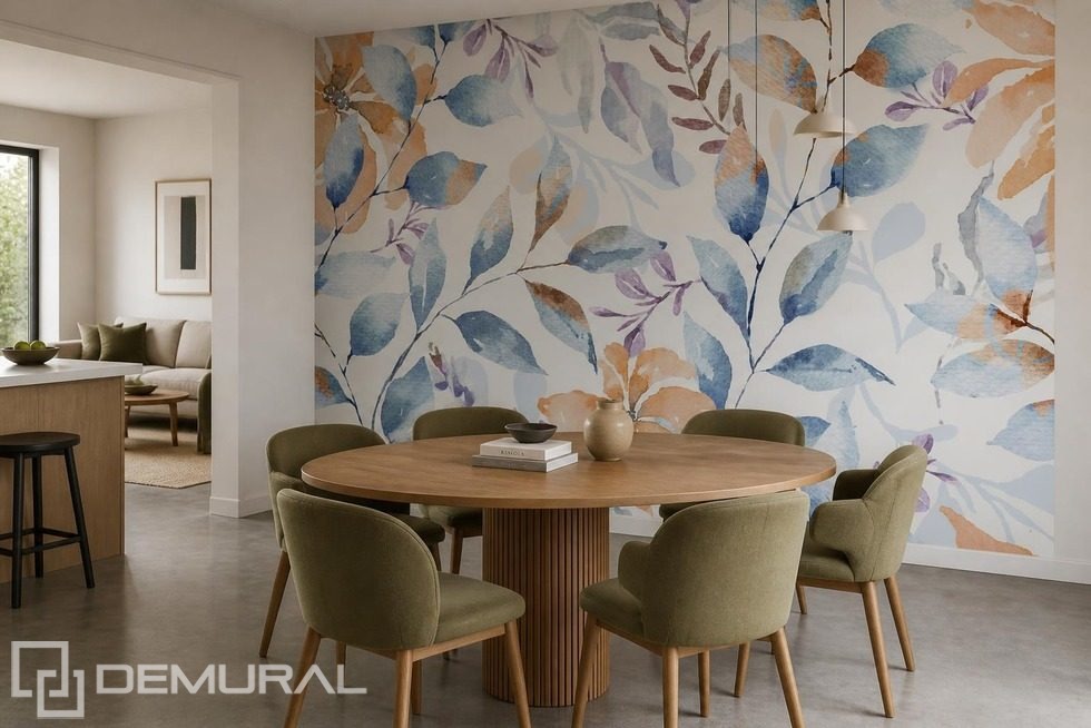 Kontrastfyllda blad i pastellpalett Blommor Tapeter Tapeter Demural