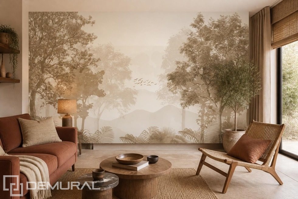 Naturlig kontrast mellan varma och kalla toner Tapeter för vardagsrummet Tapeter Demural