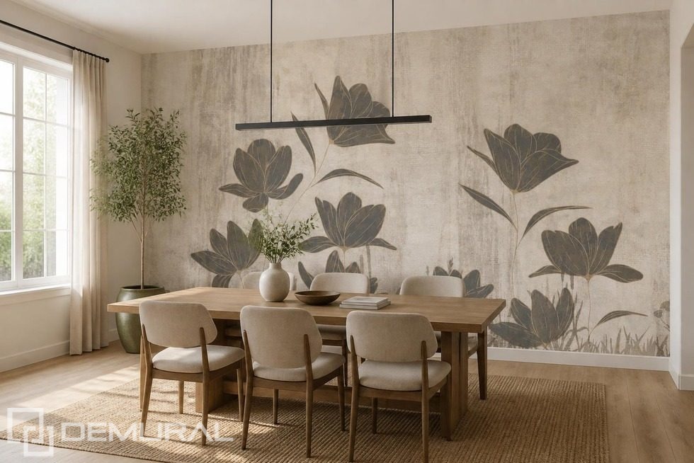 Harmonisk komposition av blomformade silhuetter Blommor Tapeter Tapeter Demural
