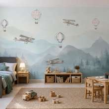 Kontrasten-mellan-mjuka-ballonger-och-bergslandskap-tapeter-for-ett-barns-rum-tapeter-demural
